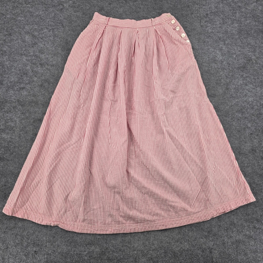 Susan Bristol Vintage Red White Seersucker Striped Cotton Midi Skirt Size 8